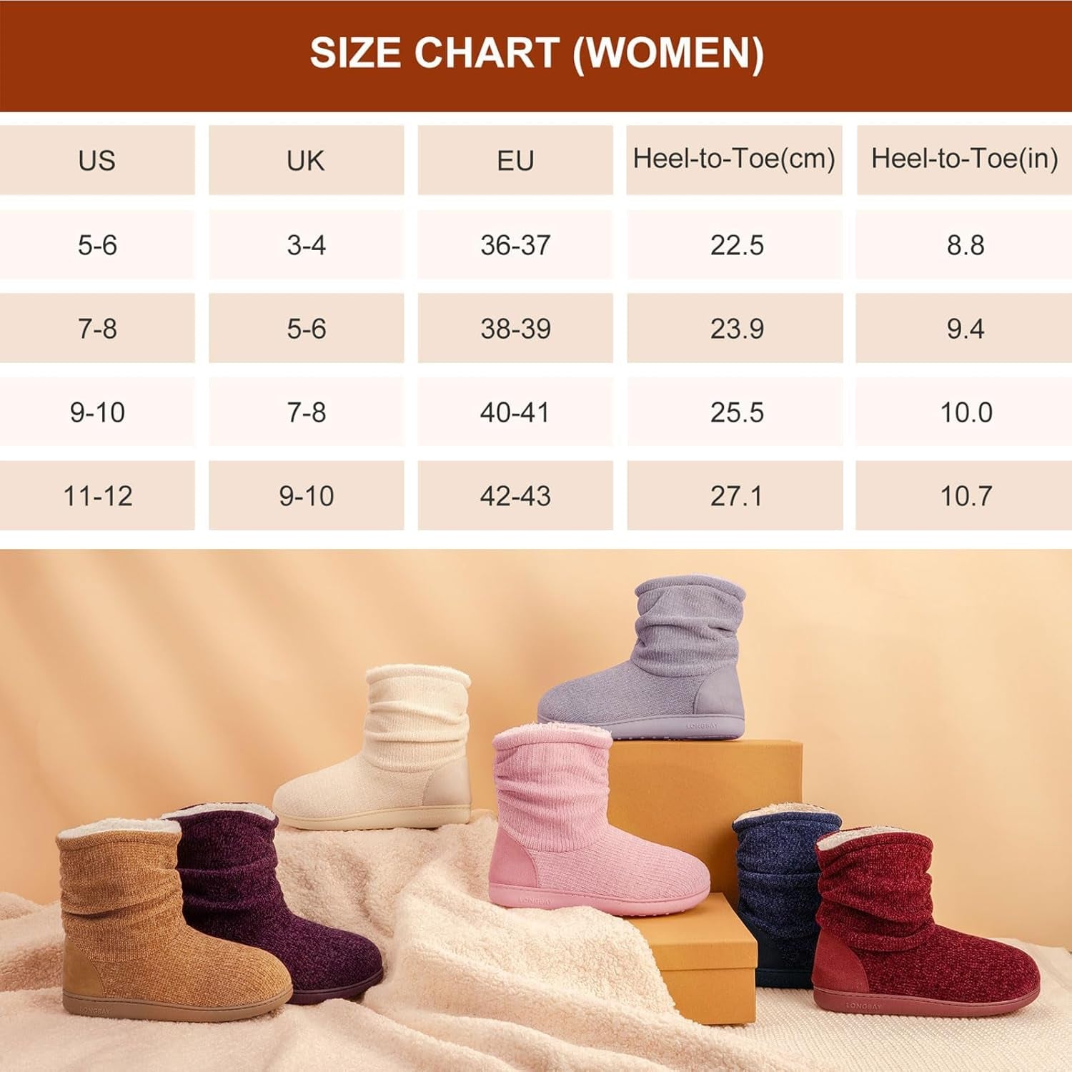 Women'S Chenille Knit Bootie Slippers Cute Plush Fleece Memory Foam House Shoes