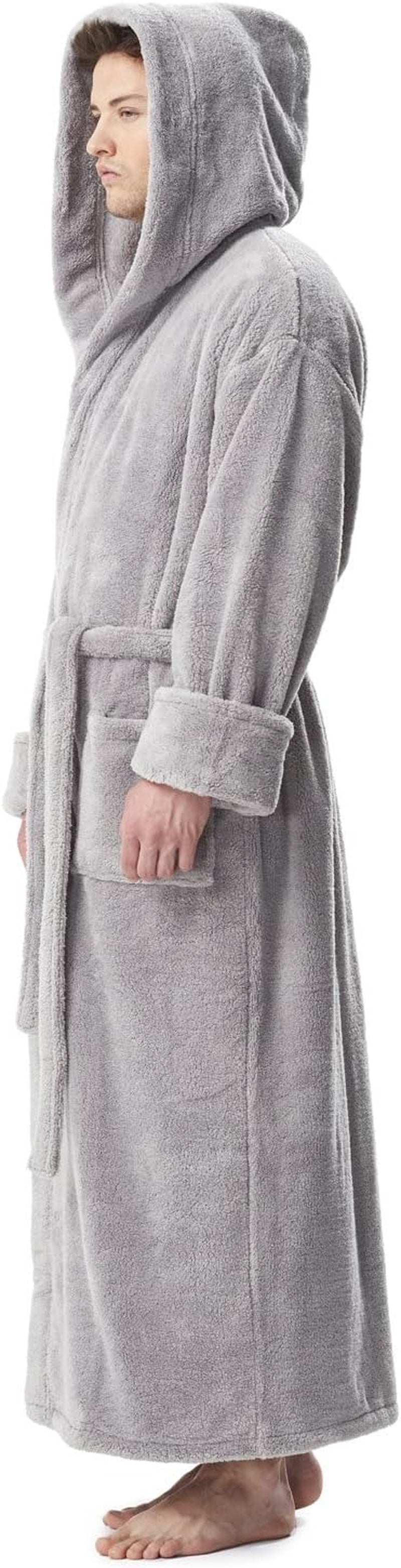 Men'S Fleece Robe, Long Hooded Turkish Bathrobe